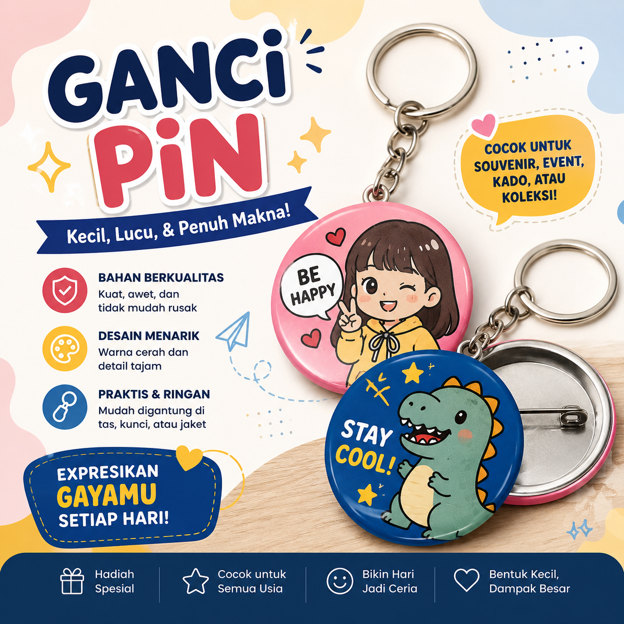 Cetak Gantungan Kunci Pin
