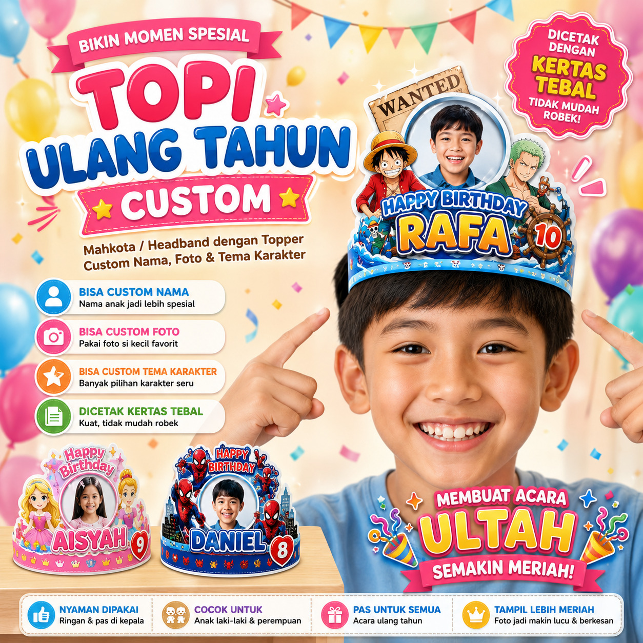 Topi Ulang Tahun Custom